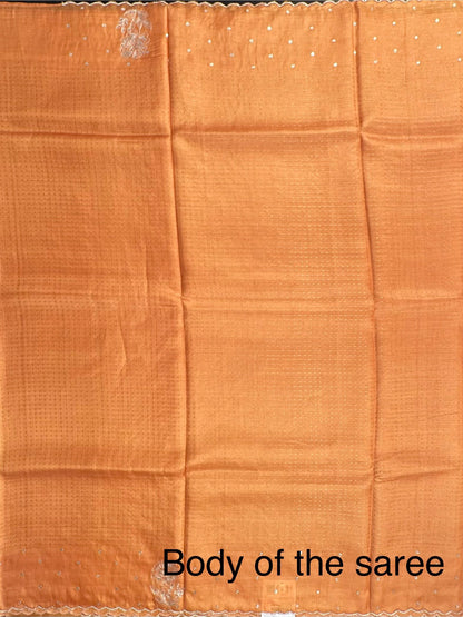 Mustard Aari Work Pure Tussar Silk Saree
