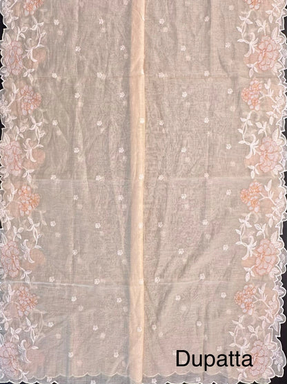 Beige Cotton Chanderi 3-Piece Unstitched Suit
