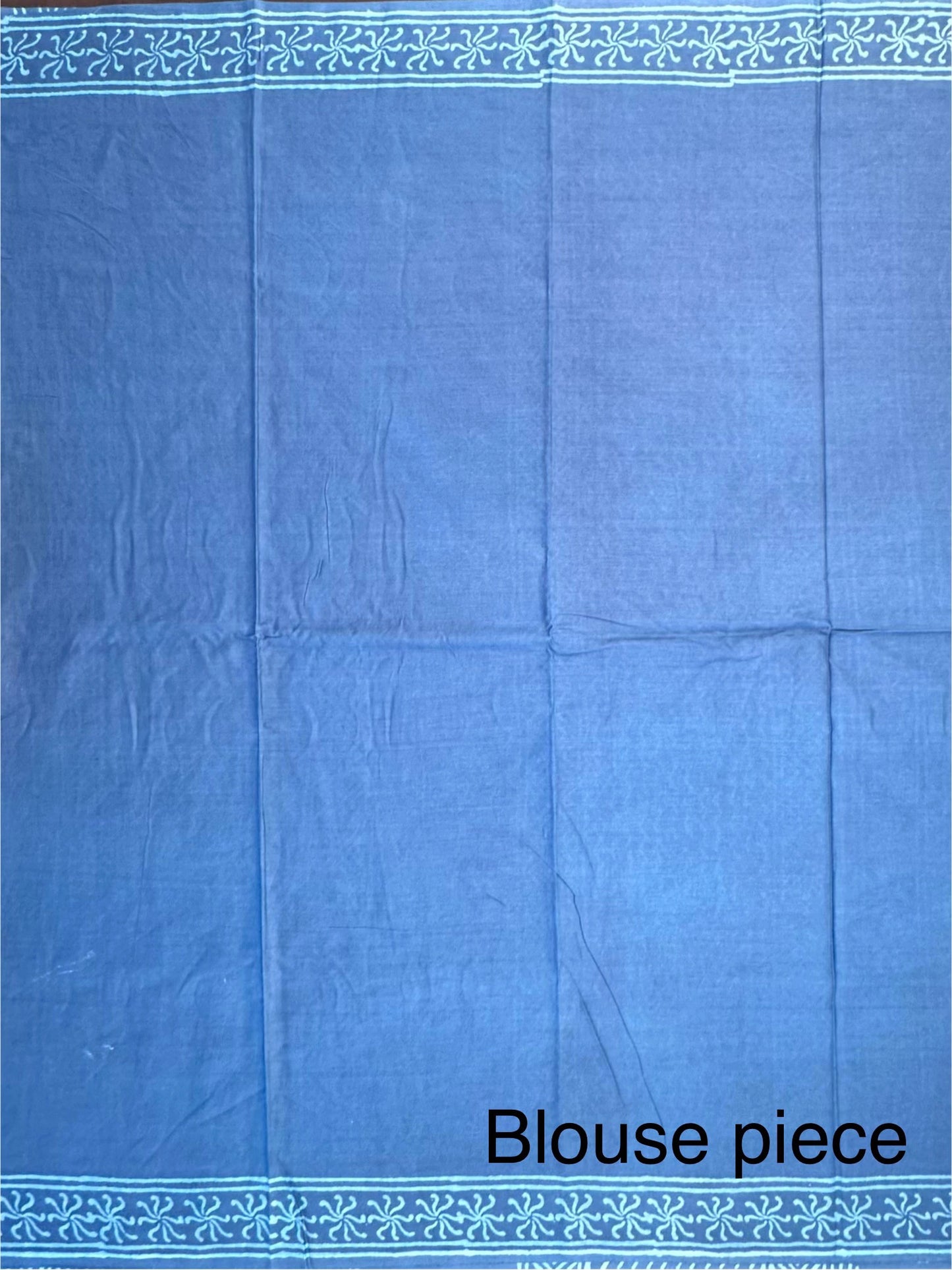 Blue Block Print Pure Cotton Saree
