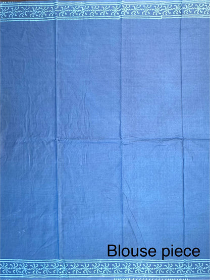 Blue Block Print Pure Cotton Saree