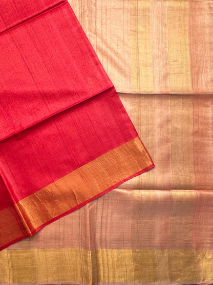 Red-Peach Handloom Tussar Silk Saree