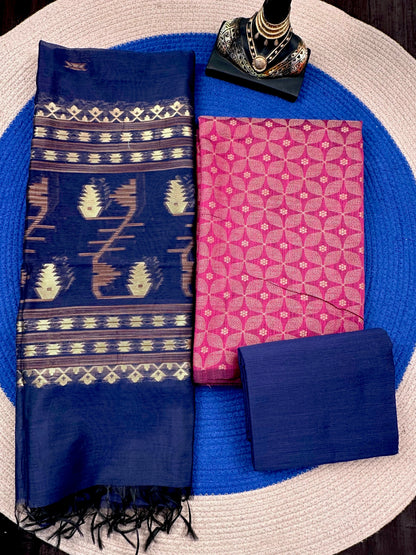 Magenta Jacquard 3-piece Unstitched Cotton Suit