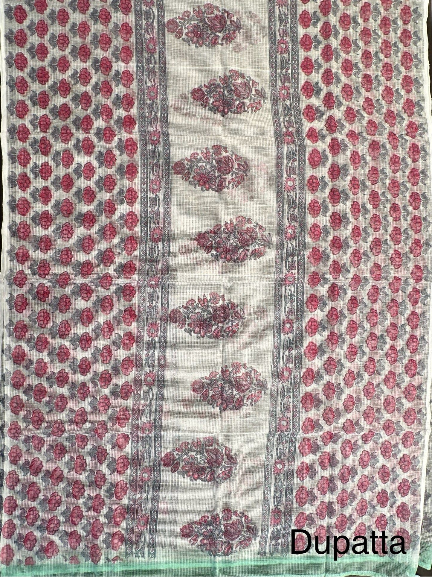 Pista Green Block Printed Pure Cotton Suit