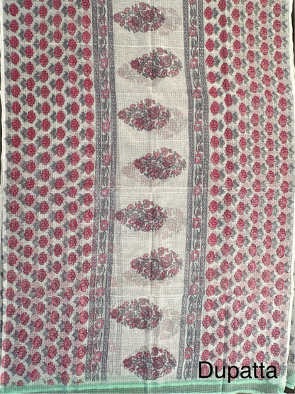 Pista Green Block Printed Pure Cotton Suit