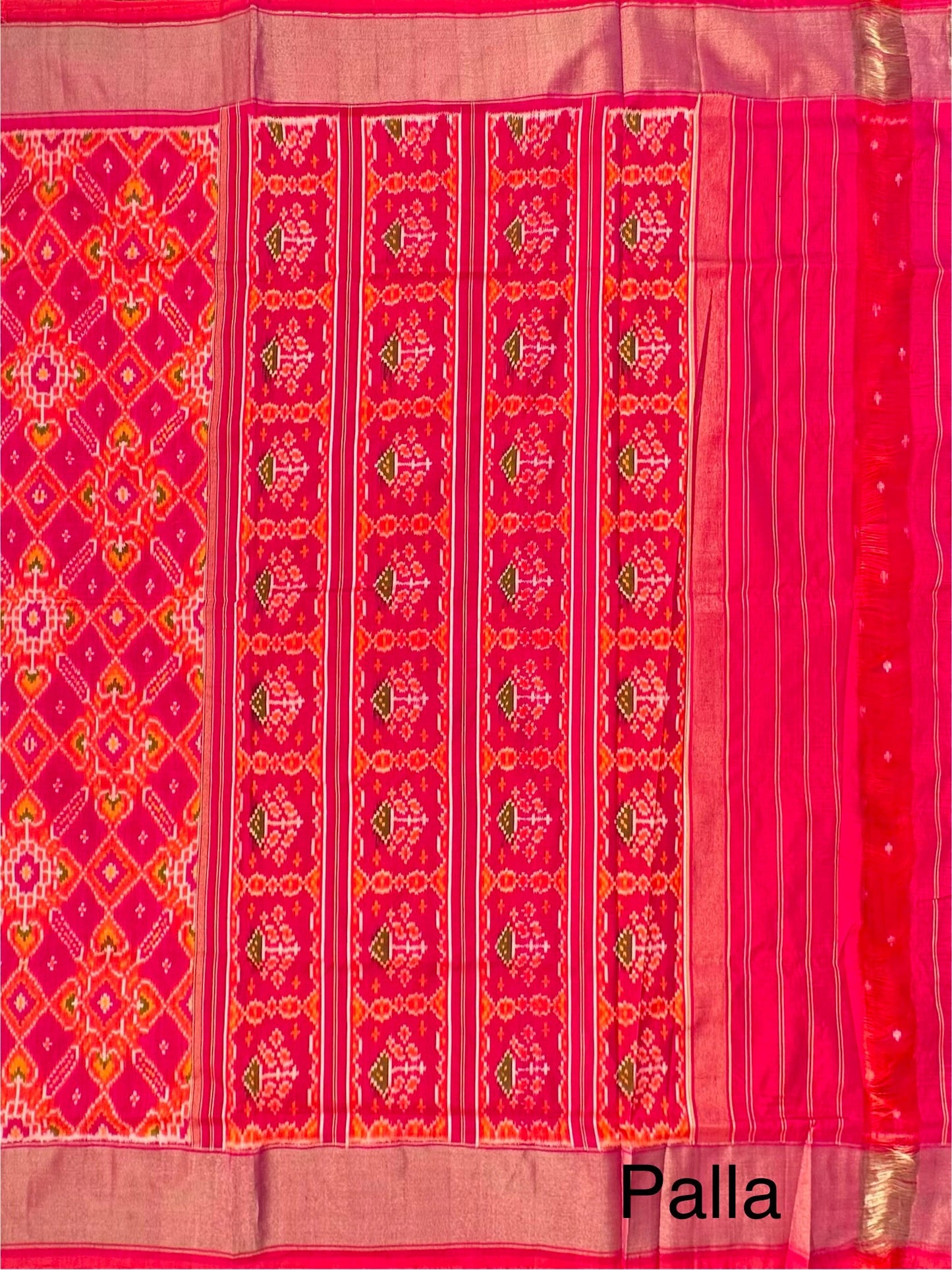 Orange-Rani (Dual Colour) Ikkat Pure Silk Saree