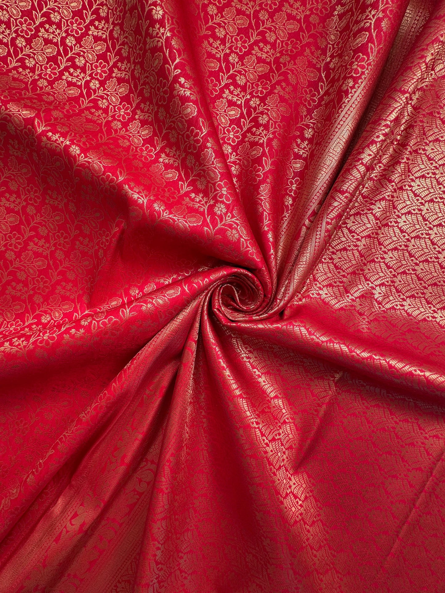 Red Jamawar Art Silk Saree