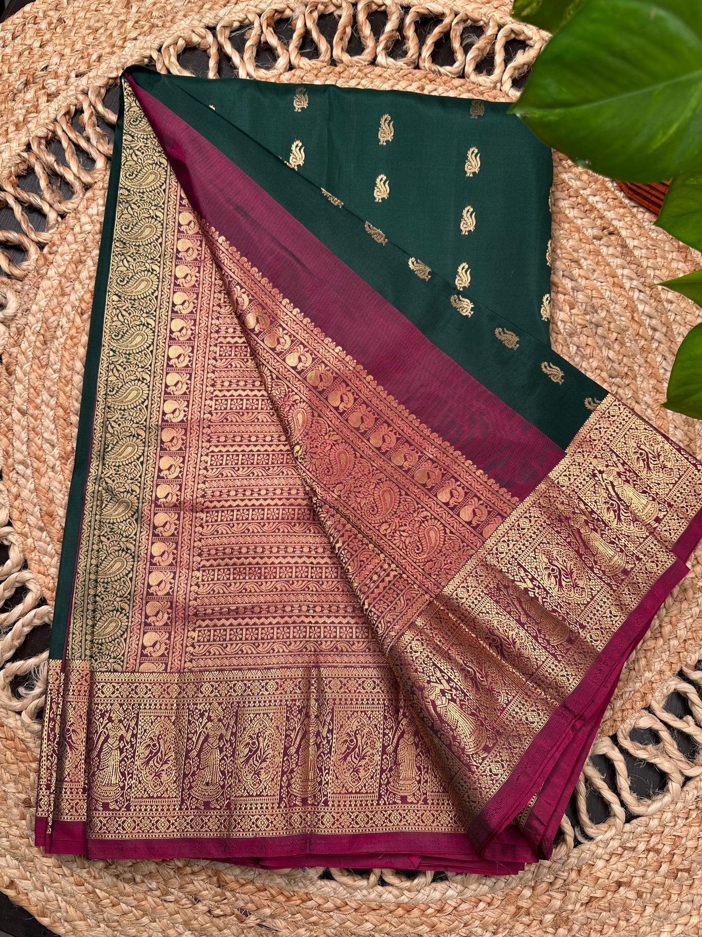 Bottle Green Pondicherry Pure Silk Saree