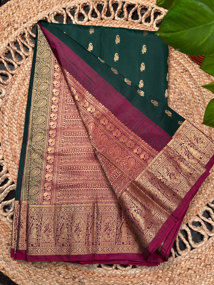 Bottle Green Pondicherry Pure Silk Saree