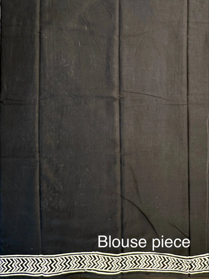Black Baag Hand Block Print Pure Cotton Saree