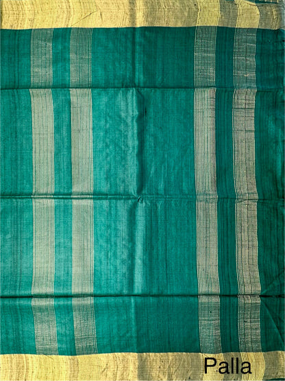 Rama Green Pure Tussar Silk Saree