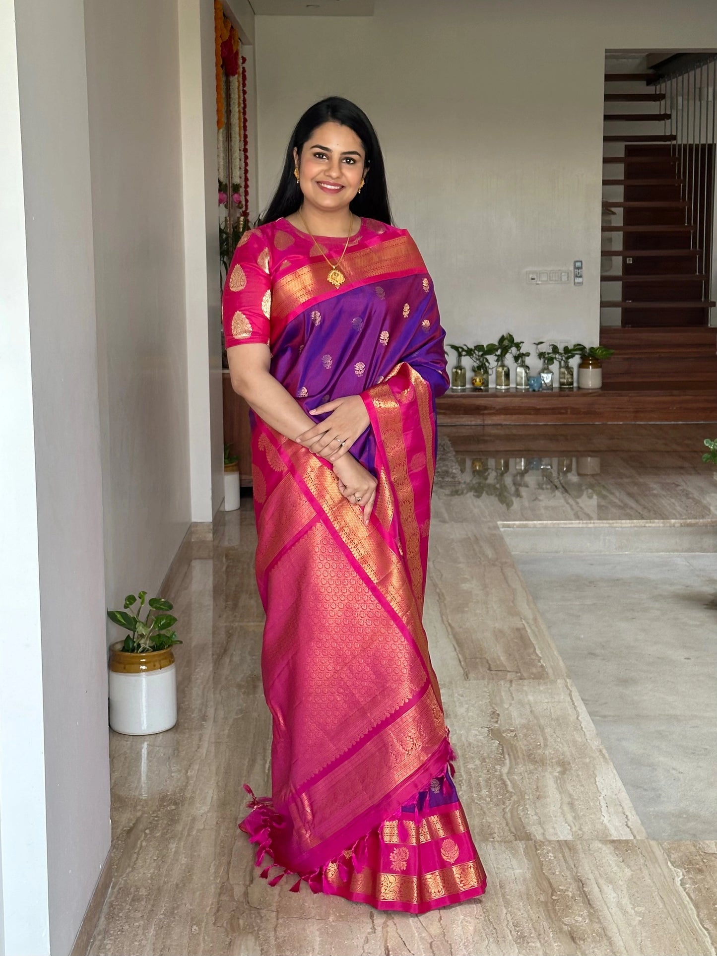 Purple-Rani Gadwal Pure Silk Saree