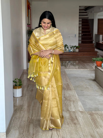 Yellow Banarasi Pure Tissue Saree