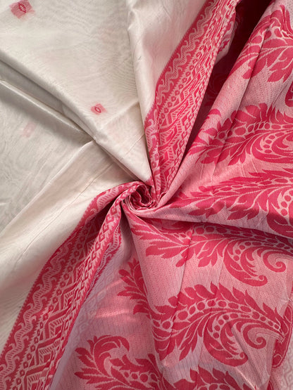 Off White-Red Doodh Aalta Cotton Saree