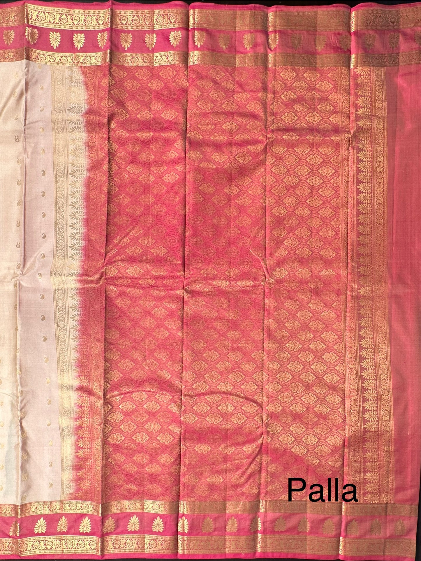Beige Pondicherry Handloom Pure Silk Saree