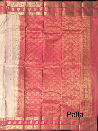 Beige Pondicherry Handloom Pure Silk Saree
