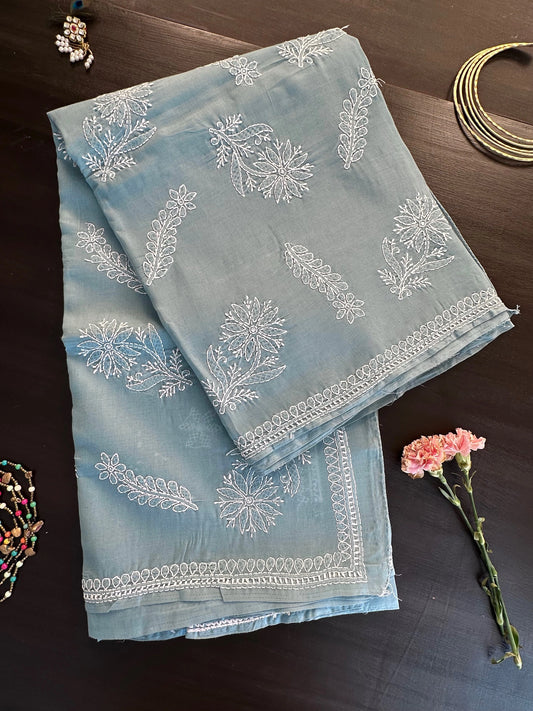 Grey Chikankari Cotton Saree
