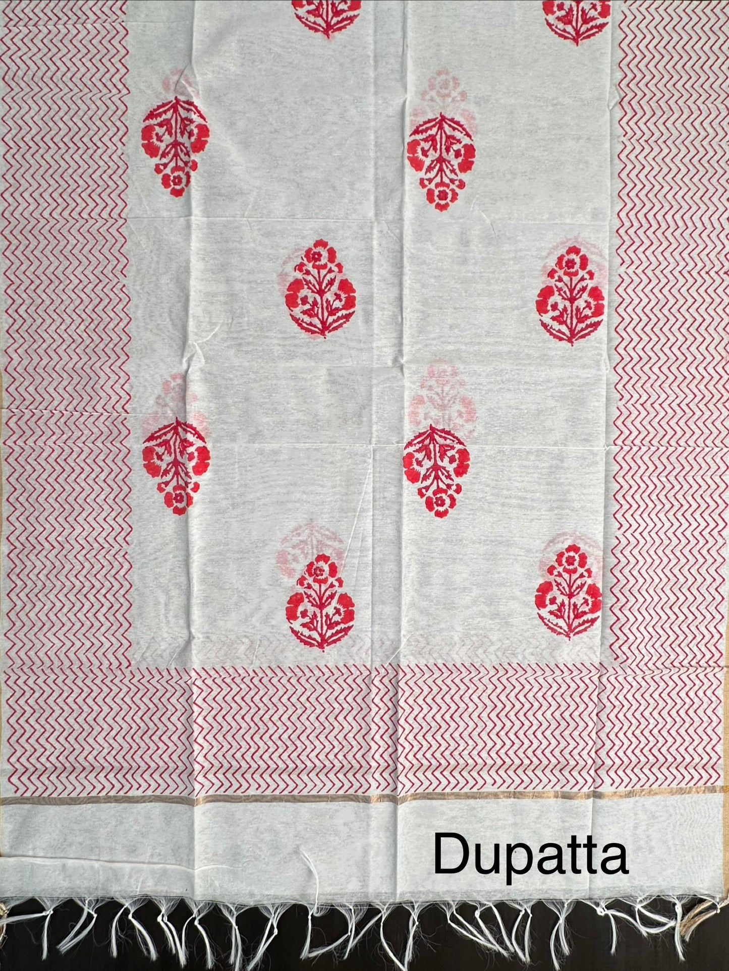 Red-Off White South Cotton 3-Piece Suit