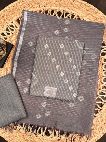 Gray Kumari Art Cotton 3-Piece Suit