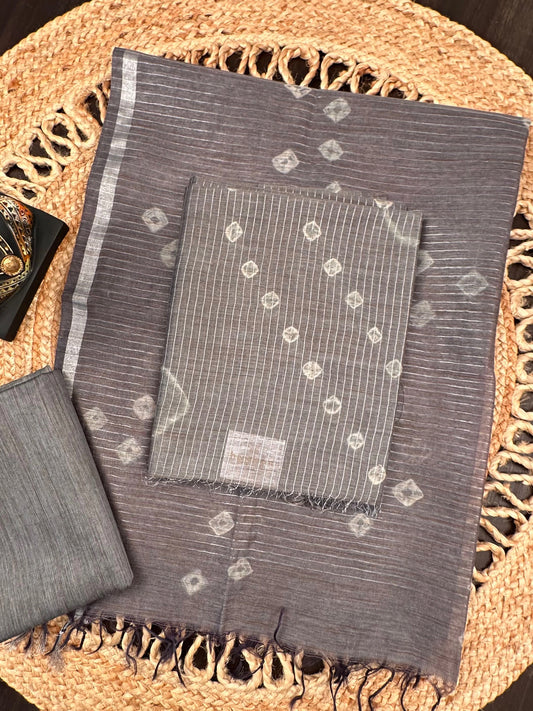 Gray Kumari Art Cotton 3-Piece Suit