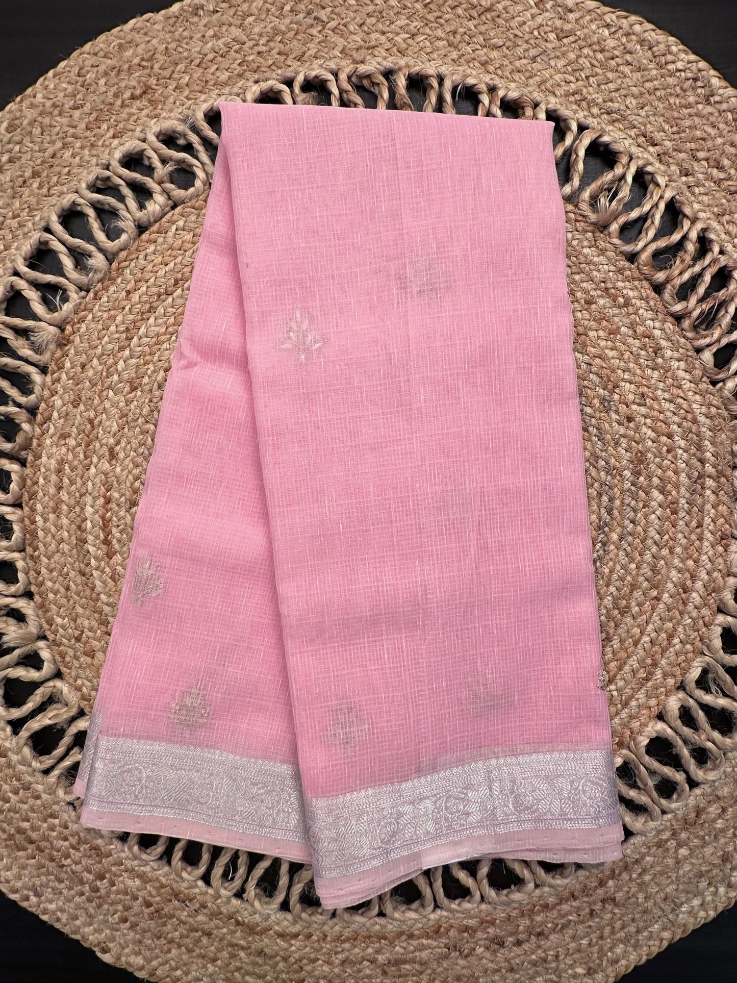 Pink Fancy Cotton Saree With Hand Work