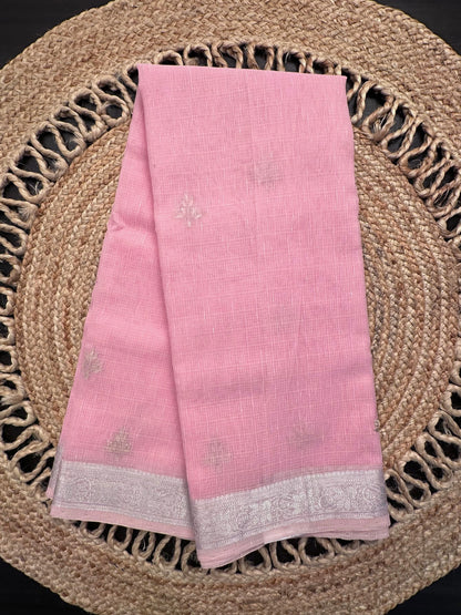 Pink Fancy Cotton Saree With Hand Work