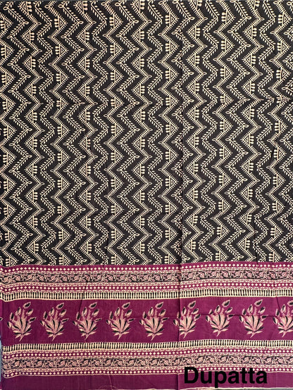 Magenta Block Printed Pure Cotton Suit