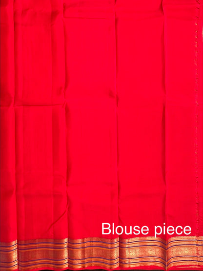 Light Beige-Red Pure Silk Saree
