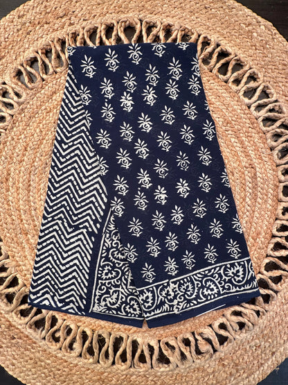 Navy Blue Bagru Hand Block Print Pure Cotton Saree