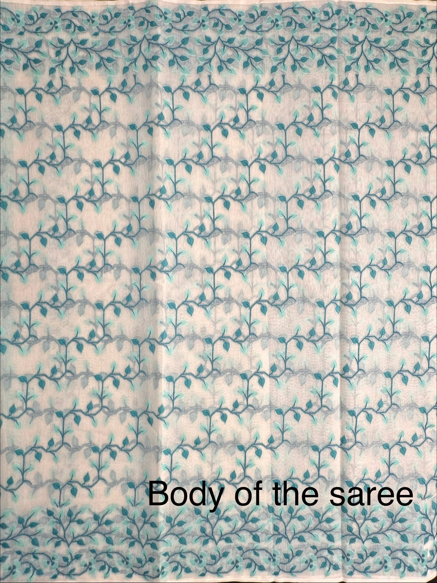 Off White- Sea Green Jamdani Fancy Cotton Saree