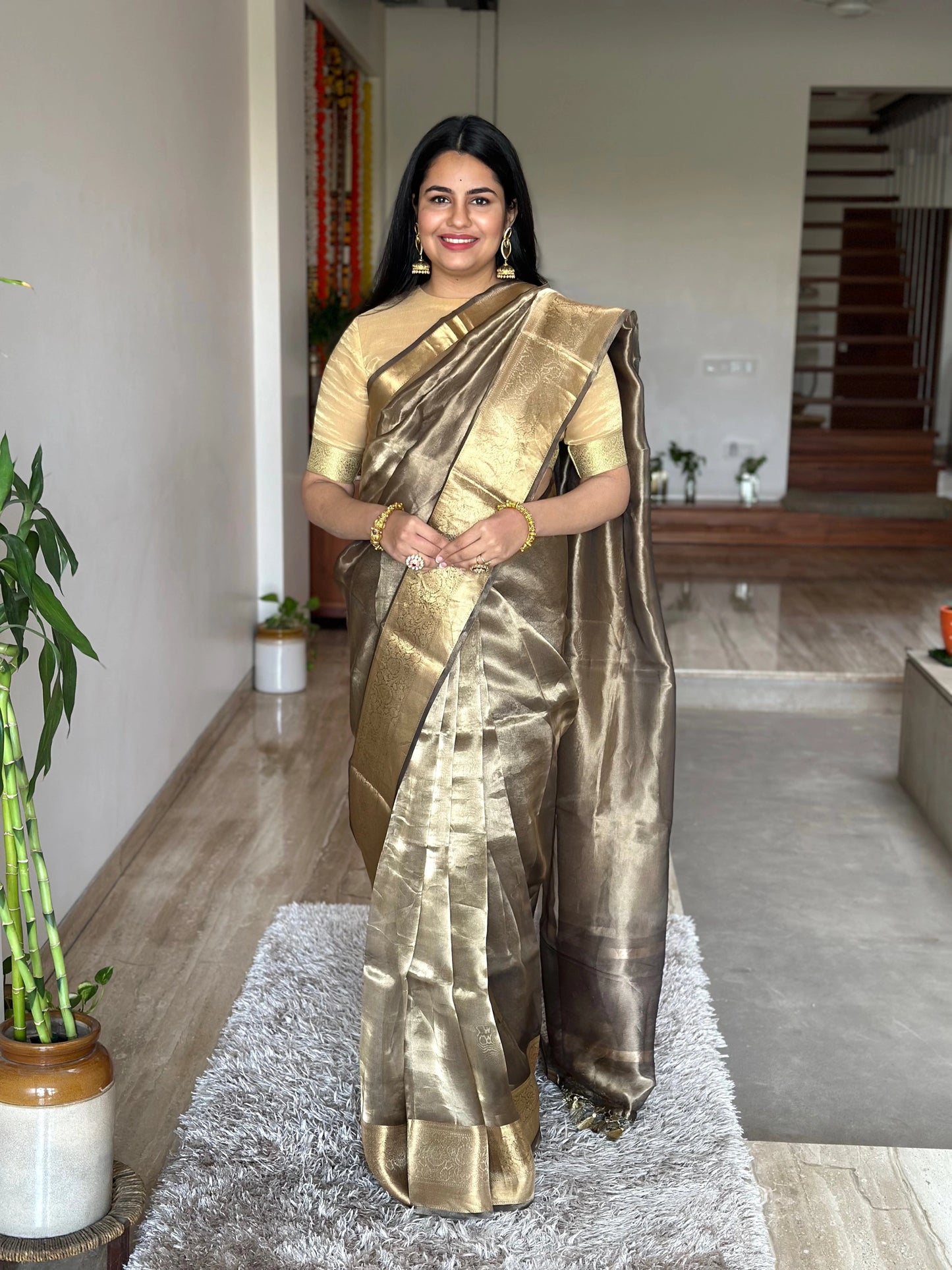 Grey Banarasi Pure Tissue Saree