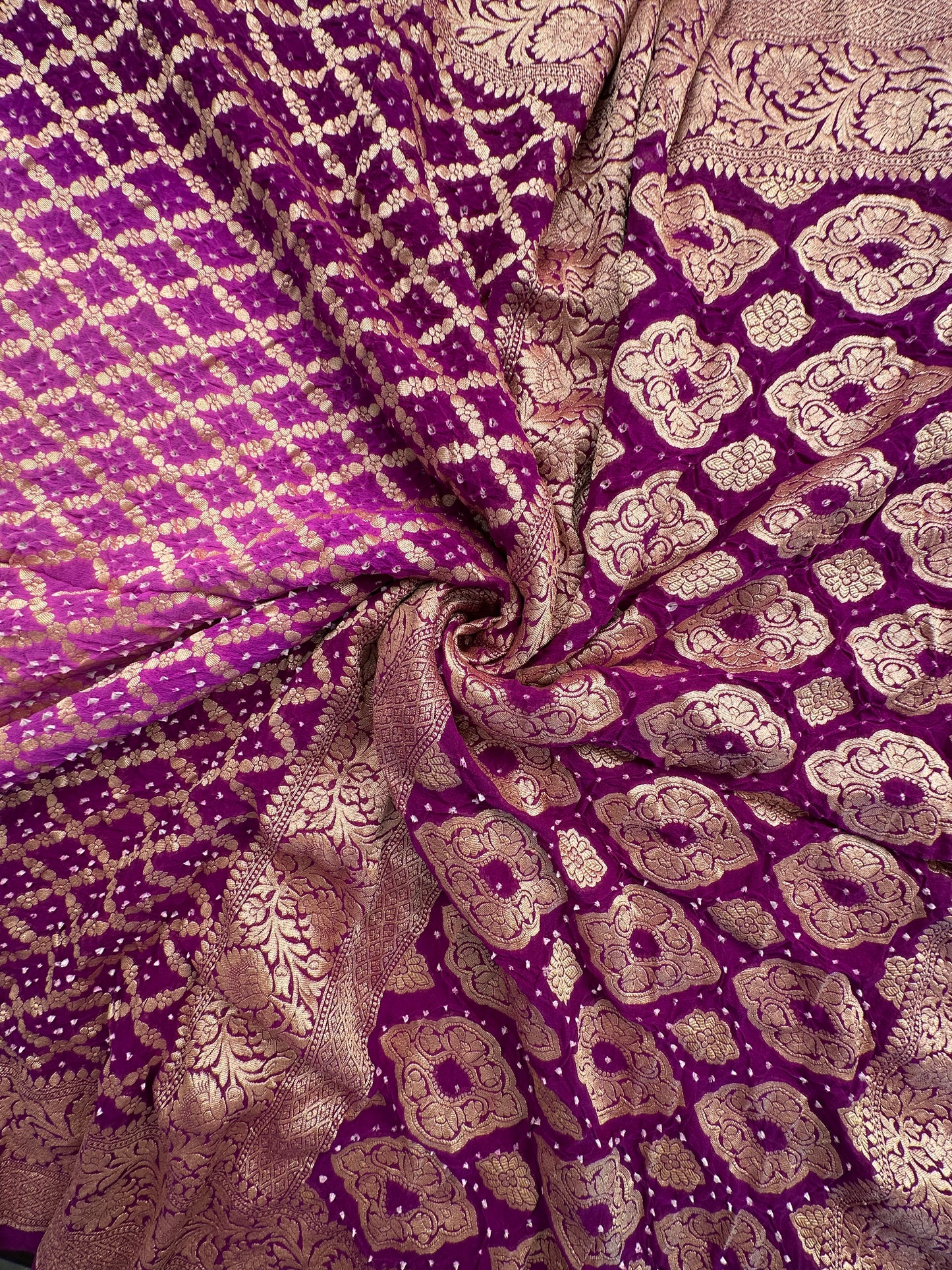 Mauve-Purple Gharchola Bandhej Pure Georgette Saree