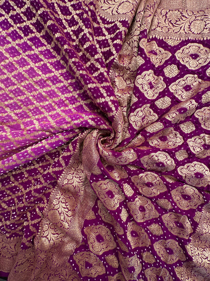 Mauve-Purple Gharchola Bandhej Pure Georgette Saree