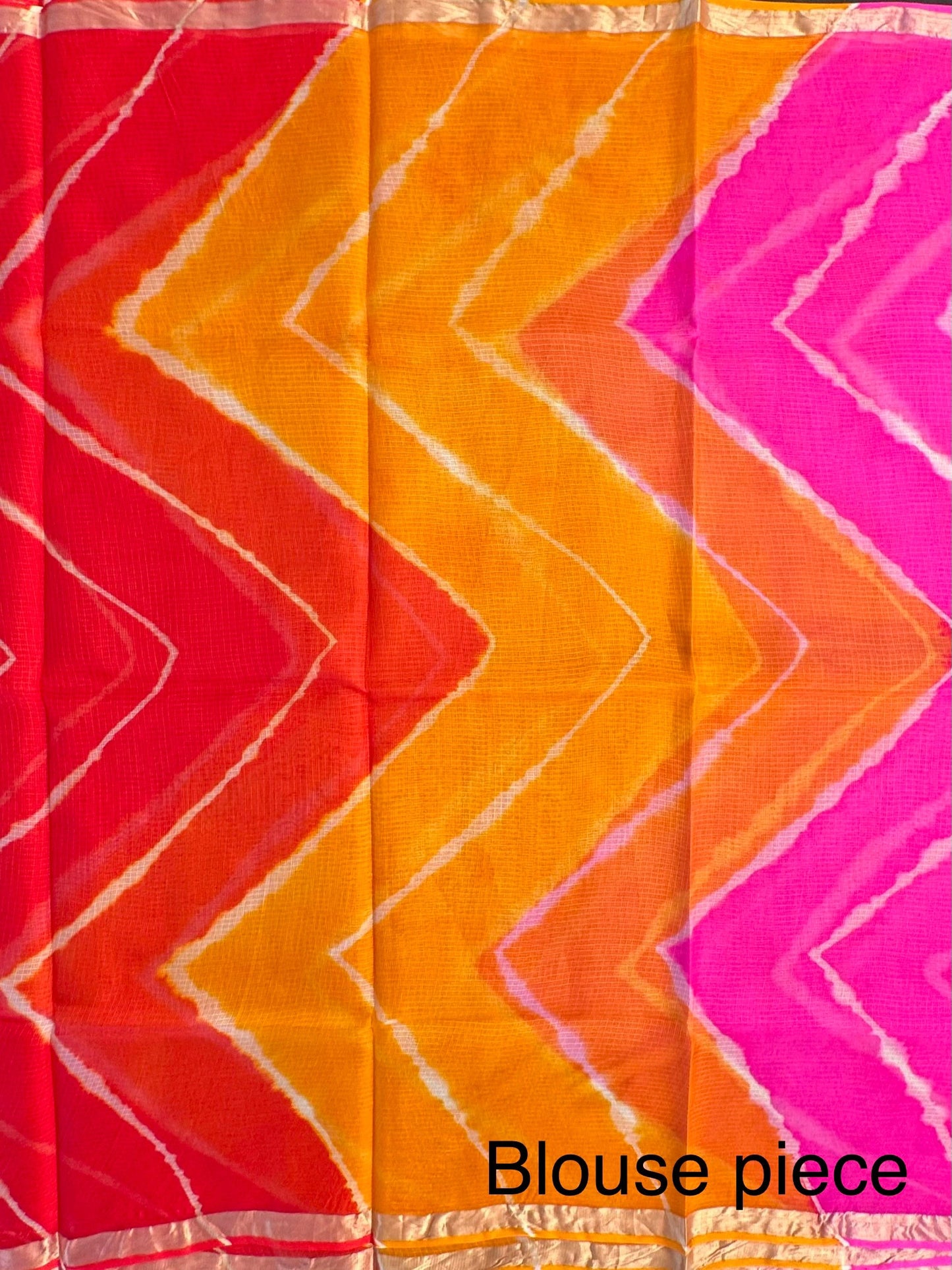 Pink-Rani-Yellow Leheriya Kota Doria Pure Silk Saree