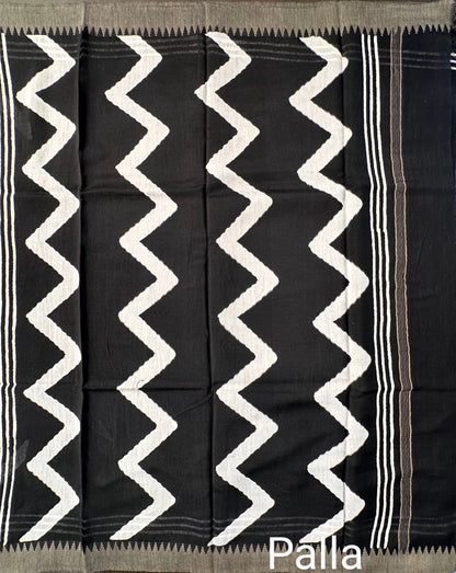Black Temple Border Chanderi Saree
