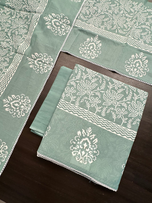 Pista Green Printed Pure Cotton Suit