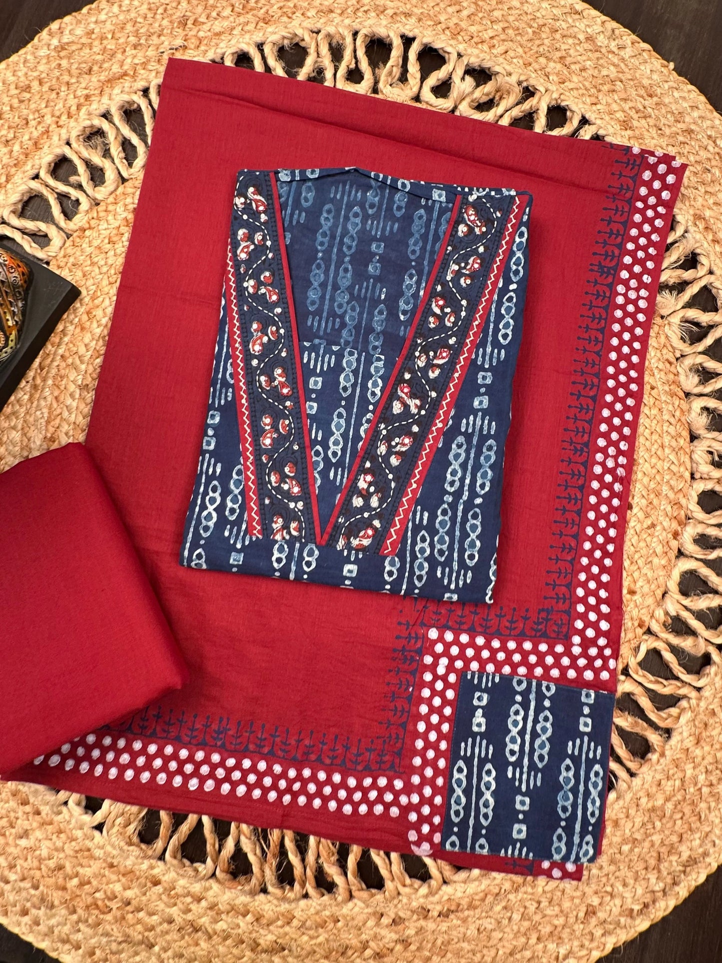 Indigo Blue Jaipuri Cotton 3-Piece Suit