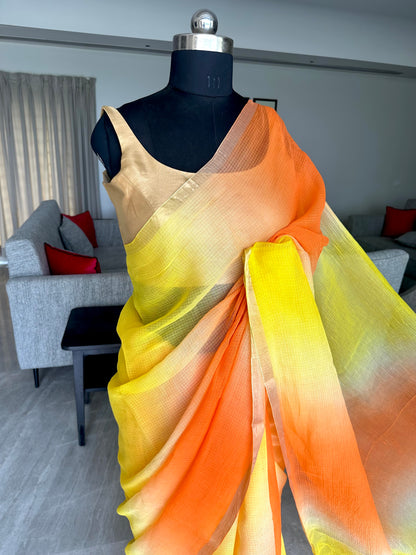 Peach-Yellow Shaded Kota Doria Cotton Saree