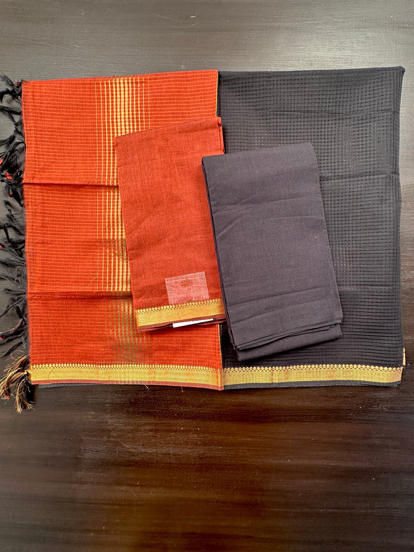 Brown-Black Mangalgiri Pure Cotton Unstitched 3-Piece Suit