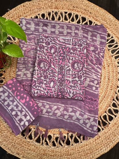 Purple Pure Cotton 3-Piece Unstitched Suit