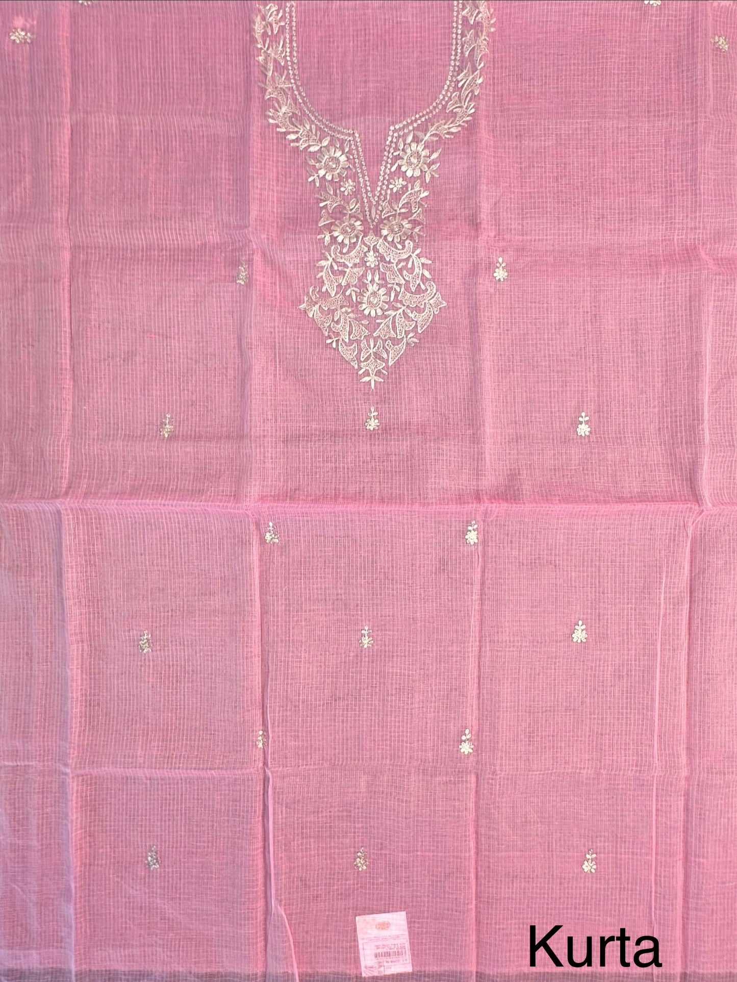 Pink 4-Piece Kota Doria Cotton Unstitched Suit