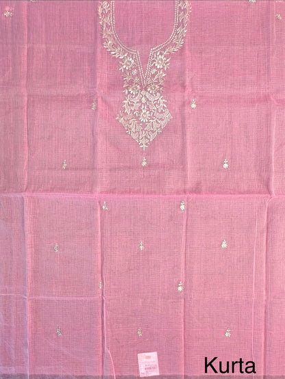 Pink 4-Piece Kota Doria Cotton Unstitched Suit