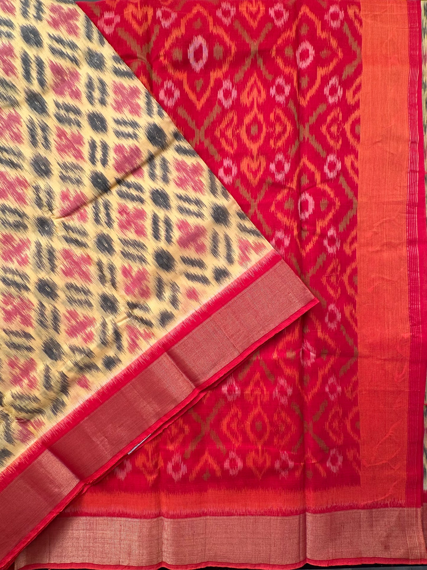 Yellow Ikkat Kosa Cotton Silk Saree