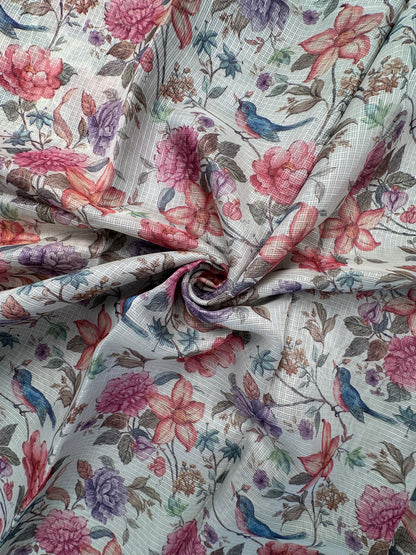 Off White-Grey Floral Kota Doria Saree