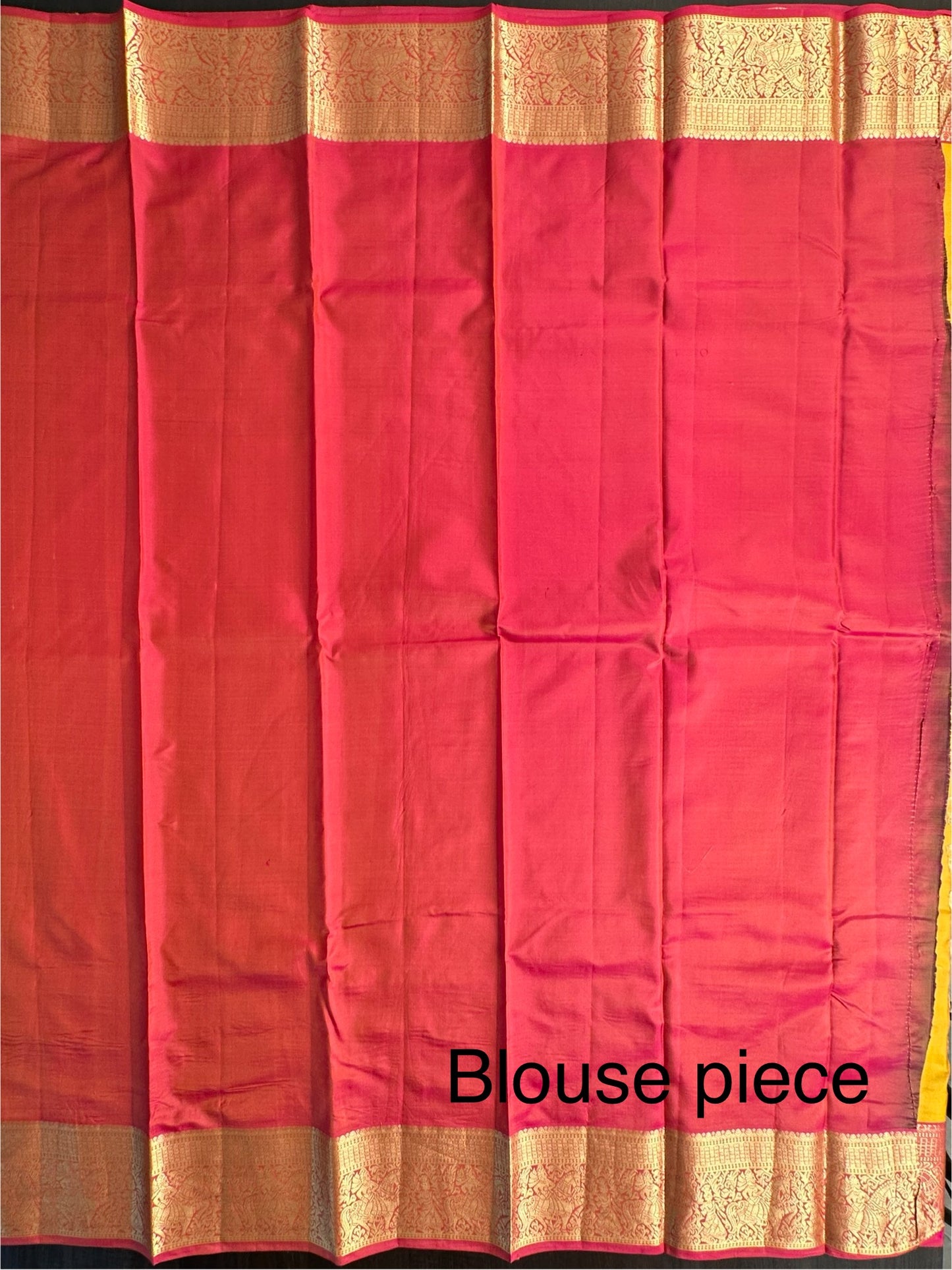 Yellow- Pink Pondicherry Handloom  Pure Silk Saree