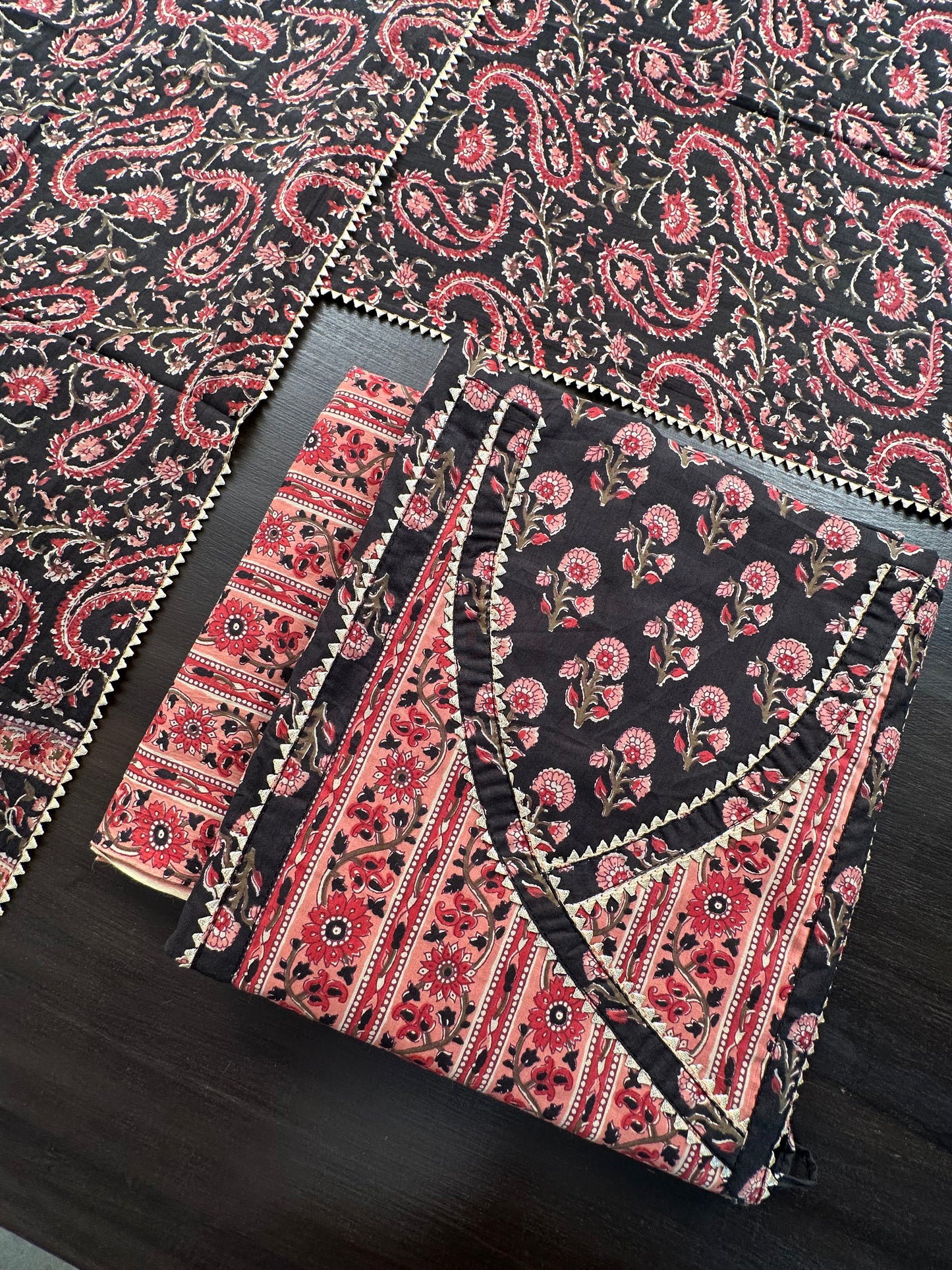 Black Angrakha Printed Cotton 3-Piece Suit