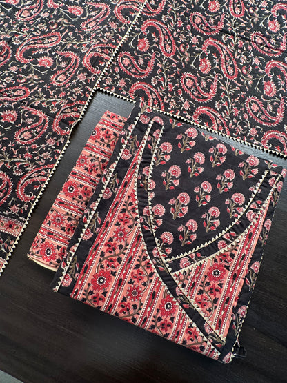 Black Angrakha Printed Cotton 3-Piece Suit