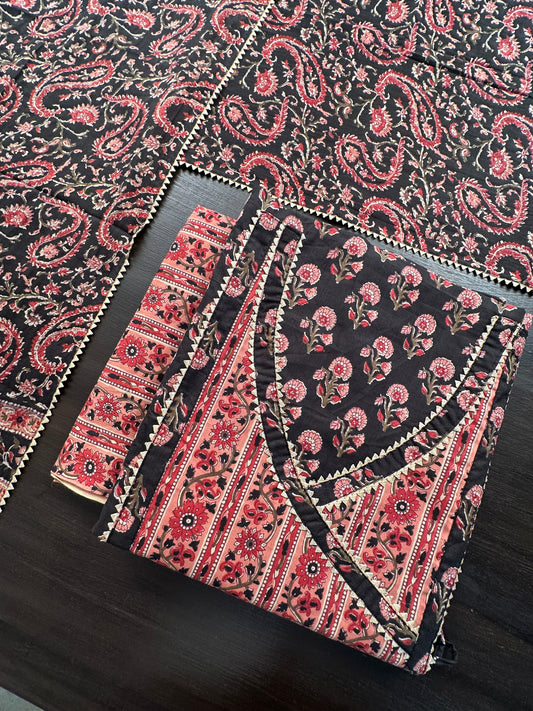 Black Angrakha Printed Cotton 3-Piece Suit
