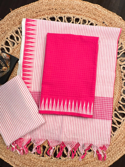 Rani Pink Temple Border South Cotton 3-Piece Suit