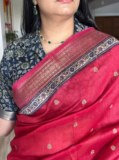 Red Muga Silk Saree