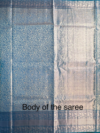 Blue Handloom  Jamawar Pure Tissue Silk Saree